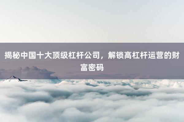揭秘中国十大顶级杠杆公司，解锁高杠杆运营的财富密码