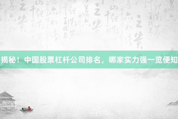 揭秘！中国股票杠杆公司排名，哪家实力强一览便知