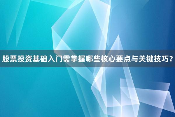股票投资基础入门需掌握哪些核心要点与关键技巧？