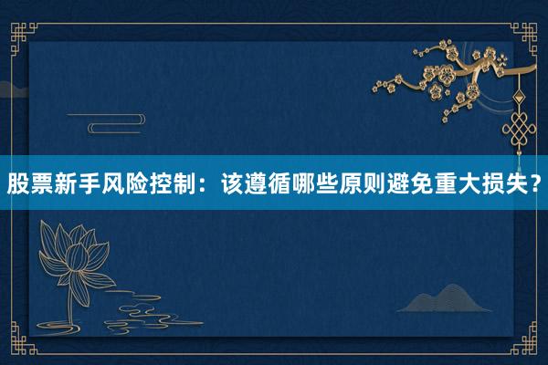 股票新手风险控制：该遵循哪些原则避免重大损失？