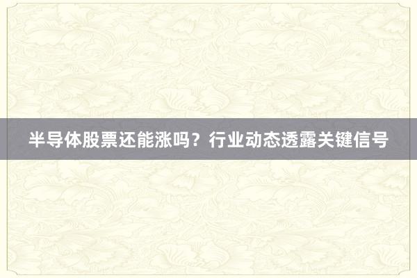 半导体股票还能涨吗？行业动态透露关键信号
