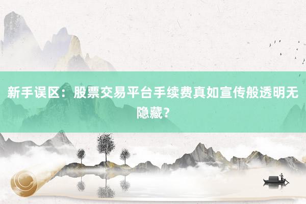 新手误区：股票交易平台手续费真如宣传般透明无隐藏？