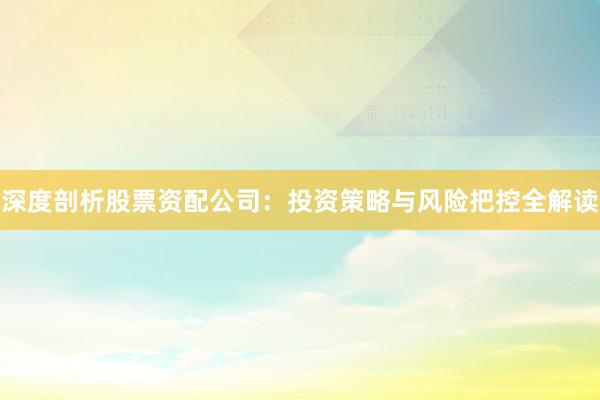 深度剖析股票资配公司:投资策略与风险把控全解读