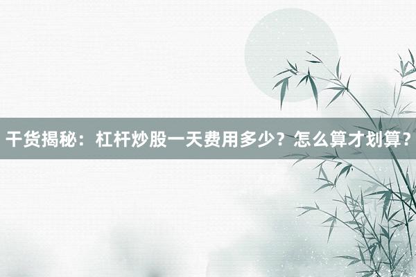 干货揭秘：杠杆炒股一天费用多少？怎么算才划算？